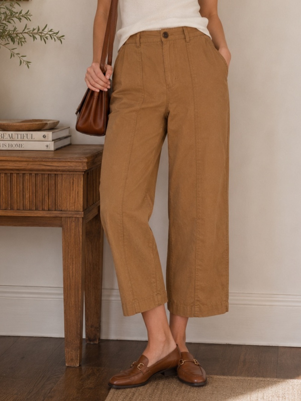 Loft Women's Brown Cotton Blend Capri Pants Size 4 54503